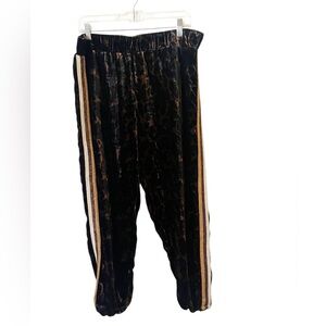 Johnny Was Velvet Leopard Print Silk Blend‎ Pull On Side Stripe Joggers Large